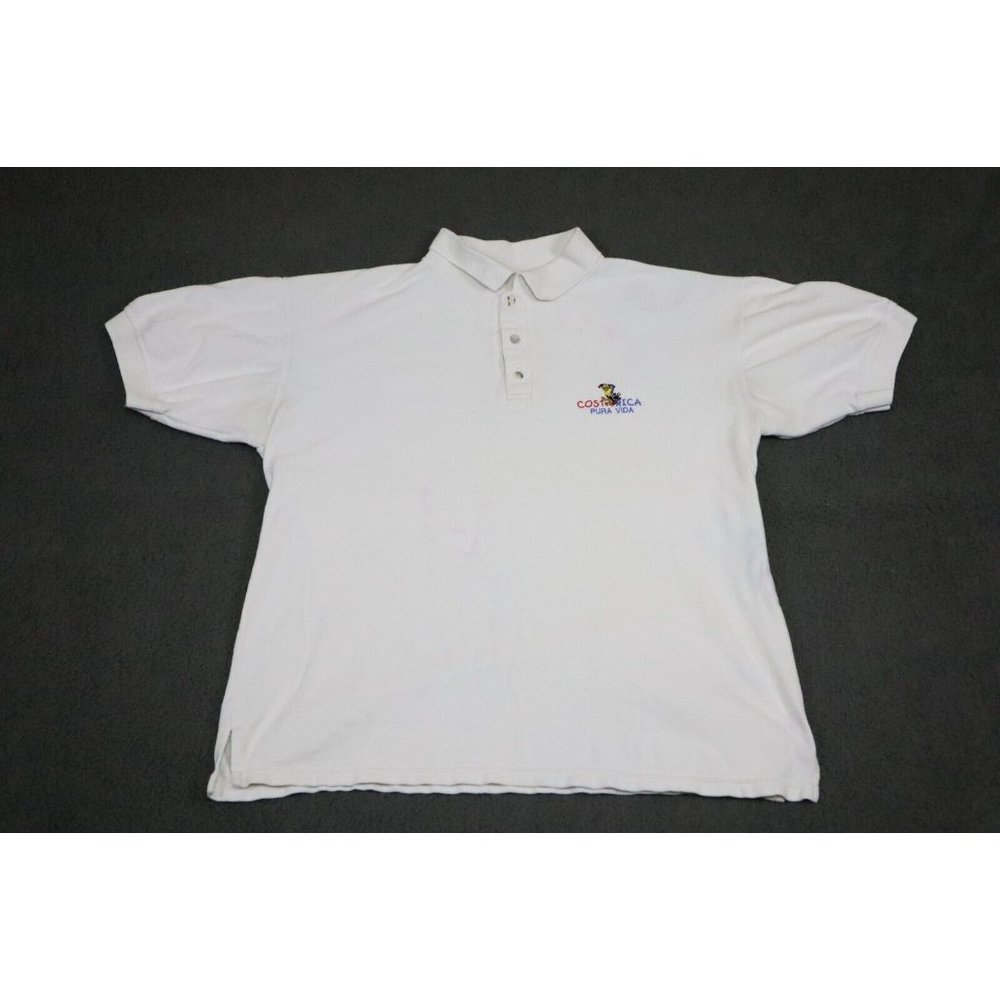 Vintage Ecological Shirt Adult 2XL XXL White Polo Golf Cost Rica Vacation Casual